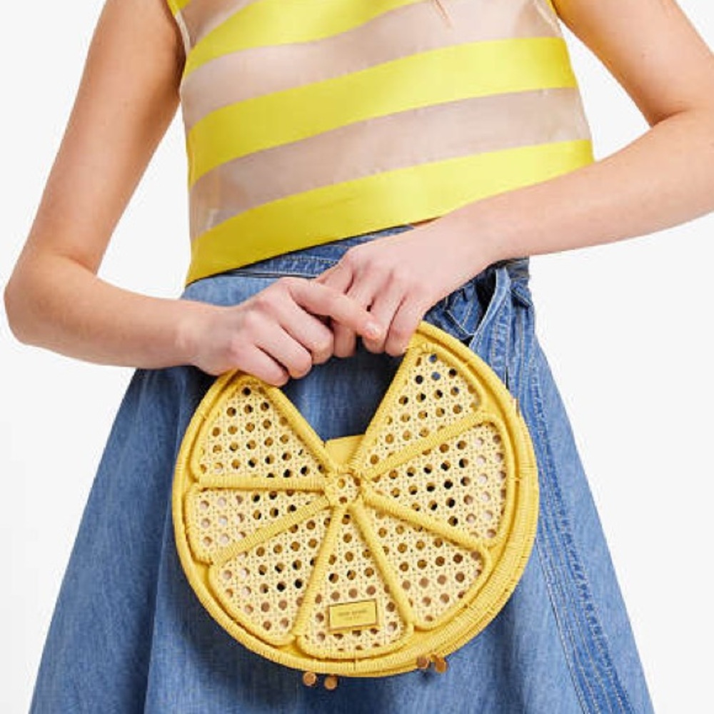 SOLD! kate spade NWT/NIP! $428 MSRP Lemon Drop Rattan Top-handle Bag - Picture 1 of 10